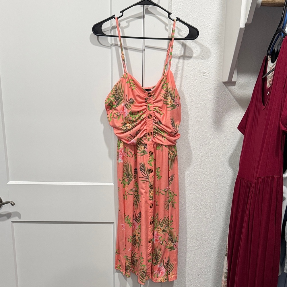 Tropical Coral Button-Down Dress